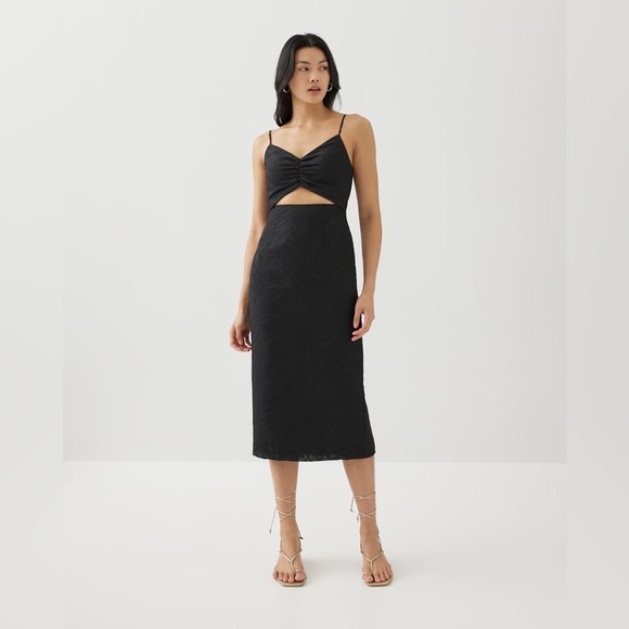 LOVE BONITO Dresses & Skirts - Spaghetti Strap Midi Dress with Front Cutout in Black